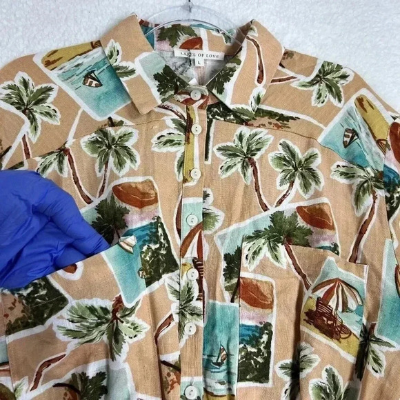 Label Of Love Womens sz M Romper Peach Tropical Print Jumpsuit Playset Vacation - Picture 9 of 11